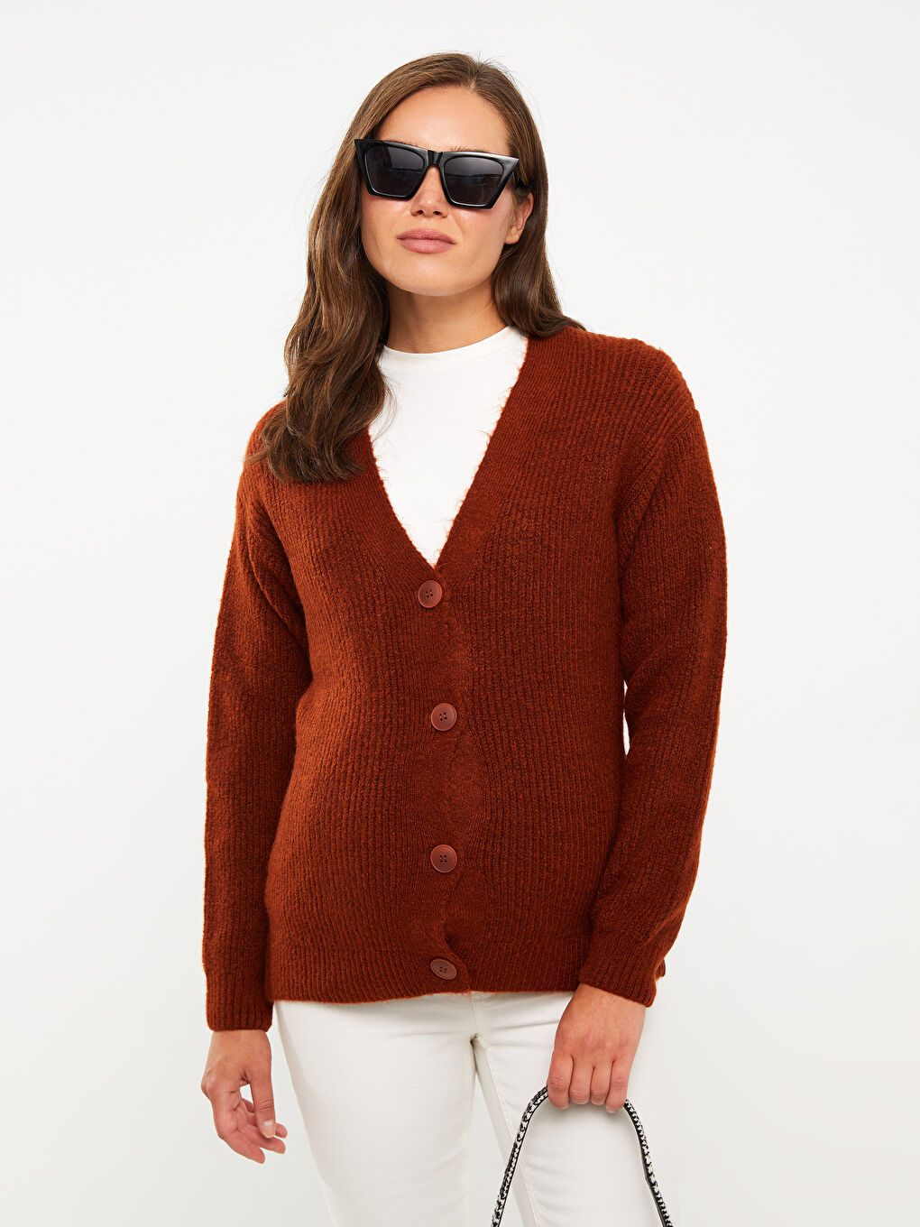 V Neck Regular Long Sleeve Maternity Tricot Cardigan-1