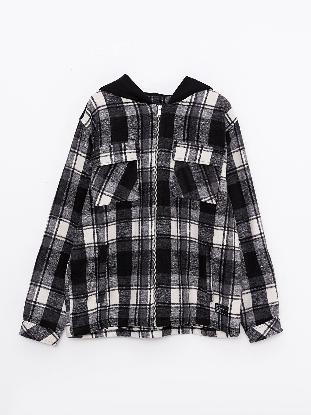 Siyah Rahat Kalıp Uzun Kollu Ekose Erkek Oduncu Gömlek Ceket-5