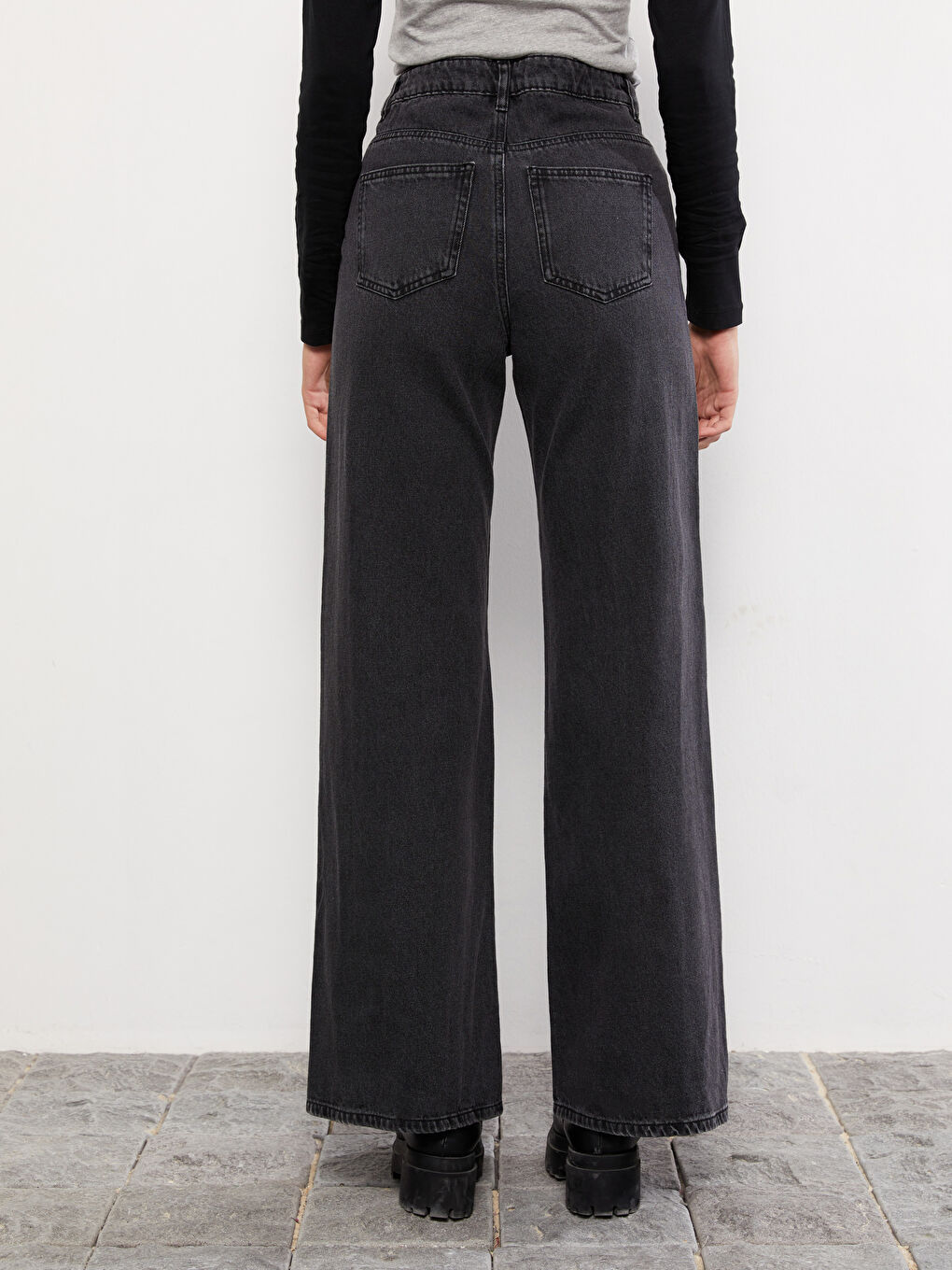 Women's High Waisted Wideleg Regular Denim Trousers-4