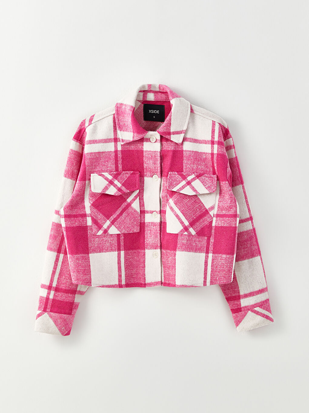Pembe Ekose Uzun Kollu Flanel Kadın Oduncu Gömlek Ceket-5
