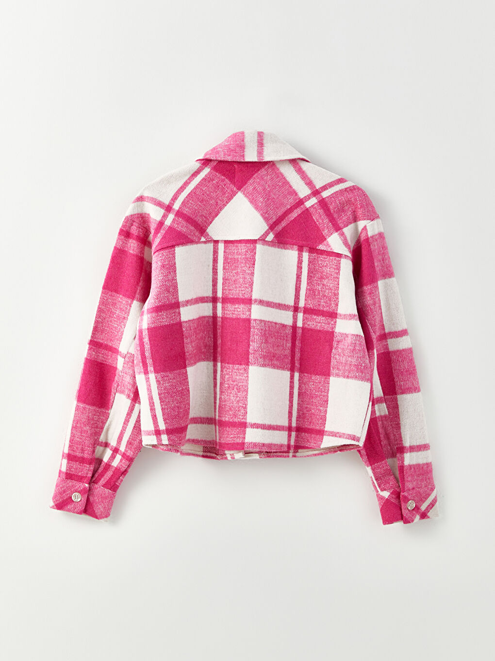 Pembe Ekose Uzun Kollu Flanel Kadın Oduncu Gömlek Ceket-6