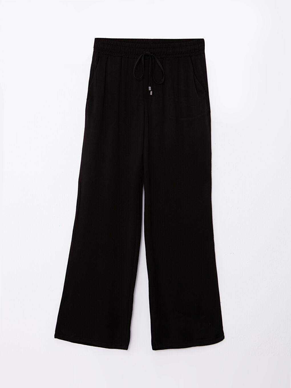 Siyah Beli Lastikli Düz Viskon Kadın Pantolon-5