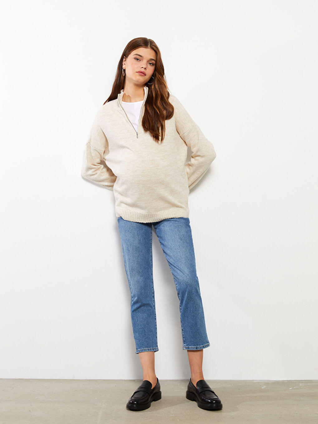 Turtle Neck Regular Long Sleeve Maternity Tricot Sweater