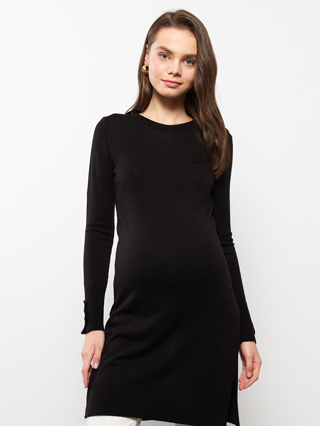 LCWAIKIKI Maternity Туника от трико за майчинство с кръгло деколте, изчистена и с дълъг ръкав -W2AK30Z8-CVL