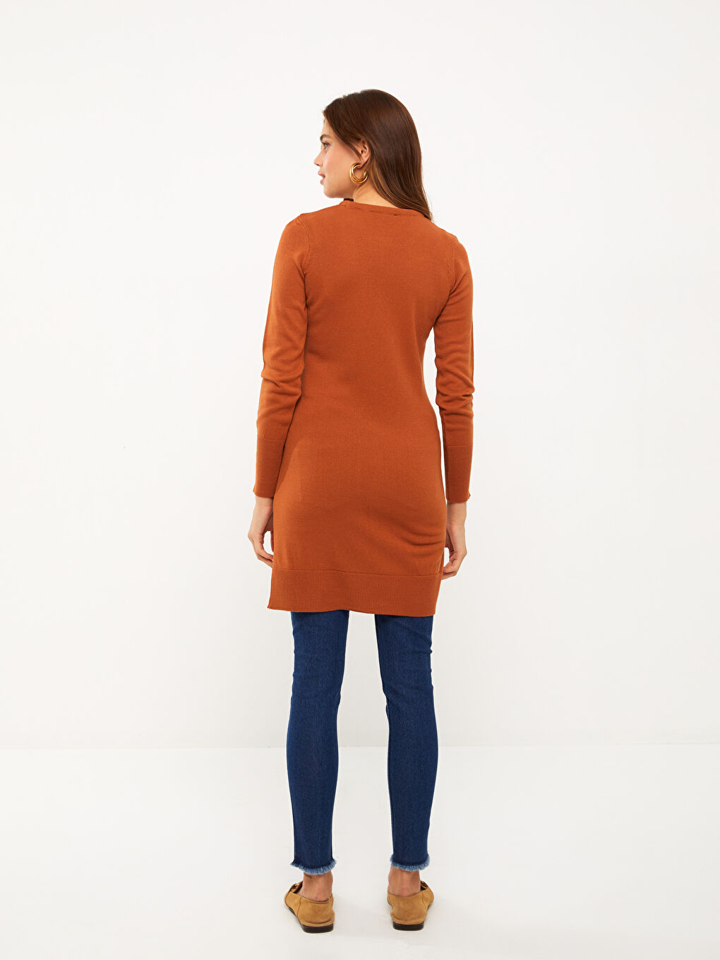 Crew Neck Plain Long Sleeve Maternity Knitwear Tunic-4