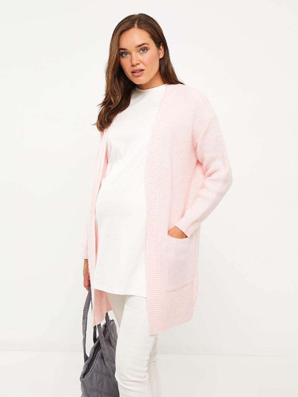 Shawl Collar Plain Long Sleeve Maternity Knitwear Cardigan