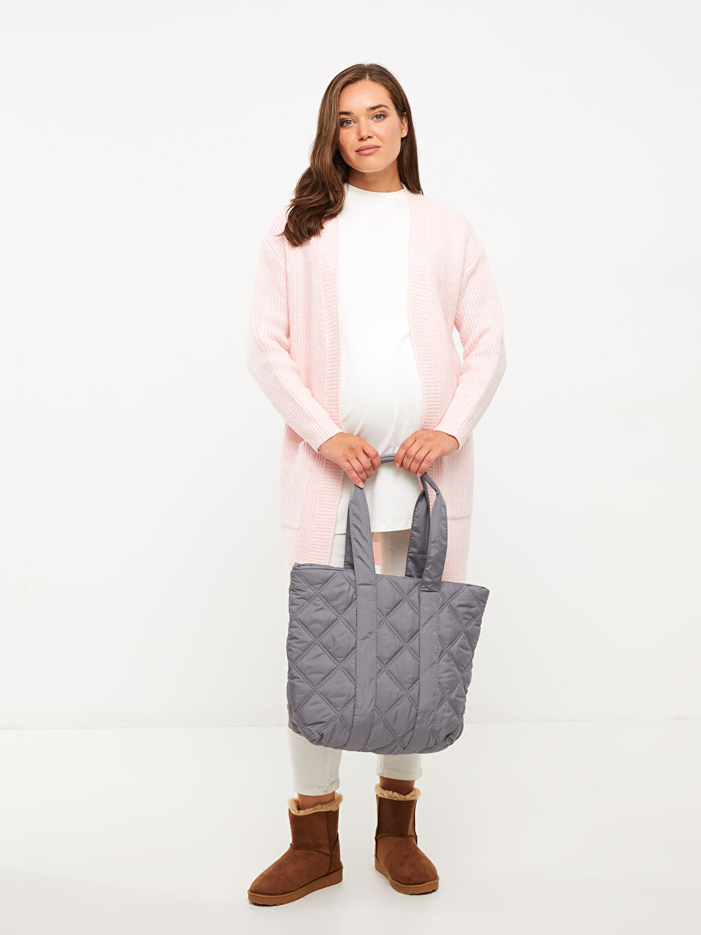 Shawl Collar Plain Long Sleeve Maternity Knitwear Cardigan-2