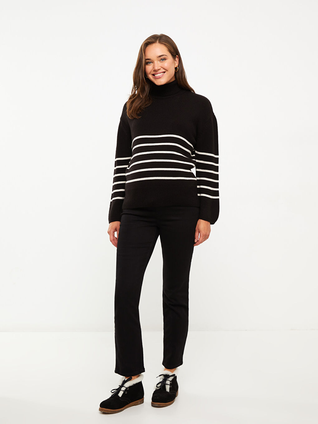 Turtleneck Striped Long Sleeve Maternity Knitwear Sweater -W2AK34Z8-LEG