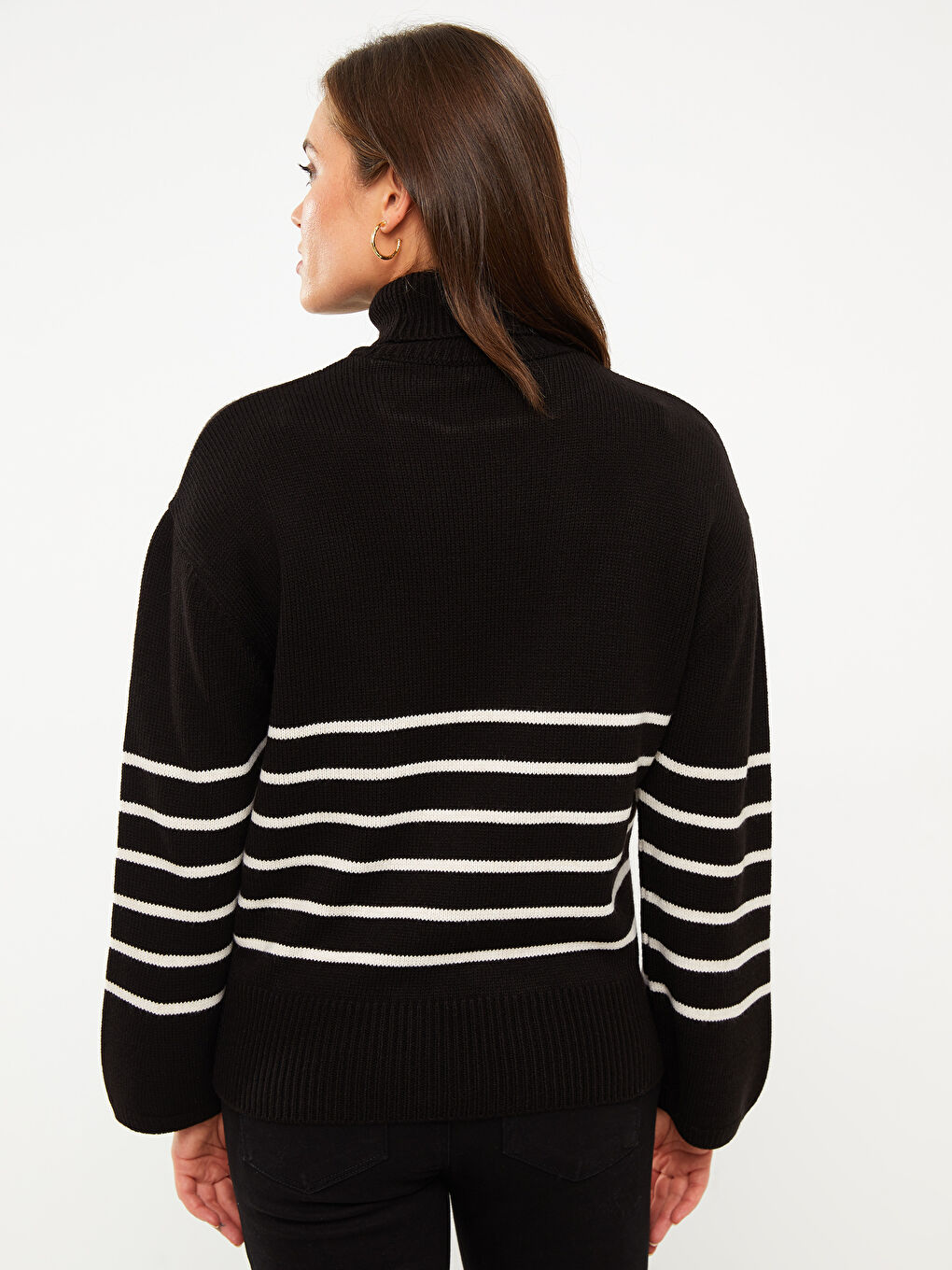 Turtleneck Striped Long Sleeve Maternity Knitwear Sweater -W2AK34Z8-LEG