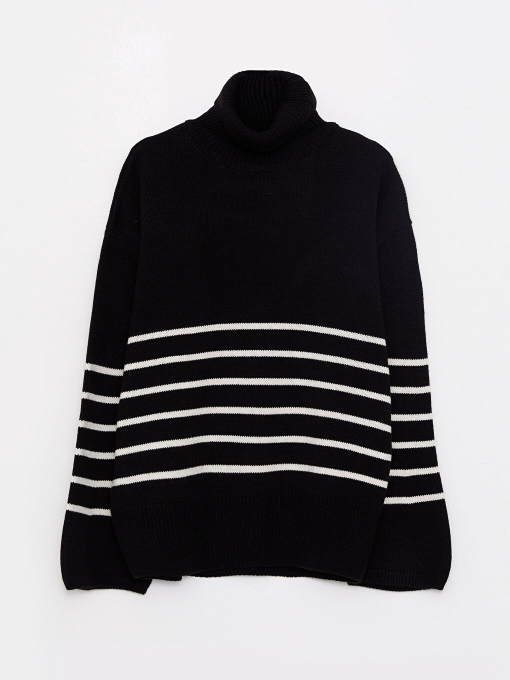 Turtleneck Striped Long Sleeve Maternity Knitwear Sweater -W2AK34Z8-LEG