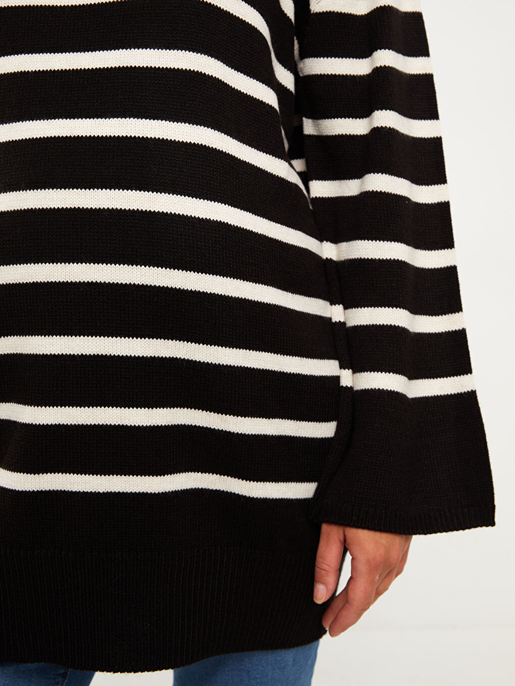 Туника из трикотажа с длинным рукавом и полосатым узором, полуводолазка для женщин-3