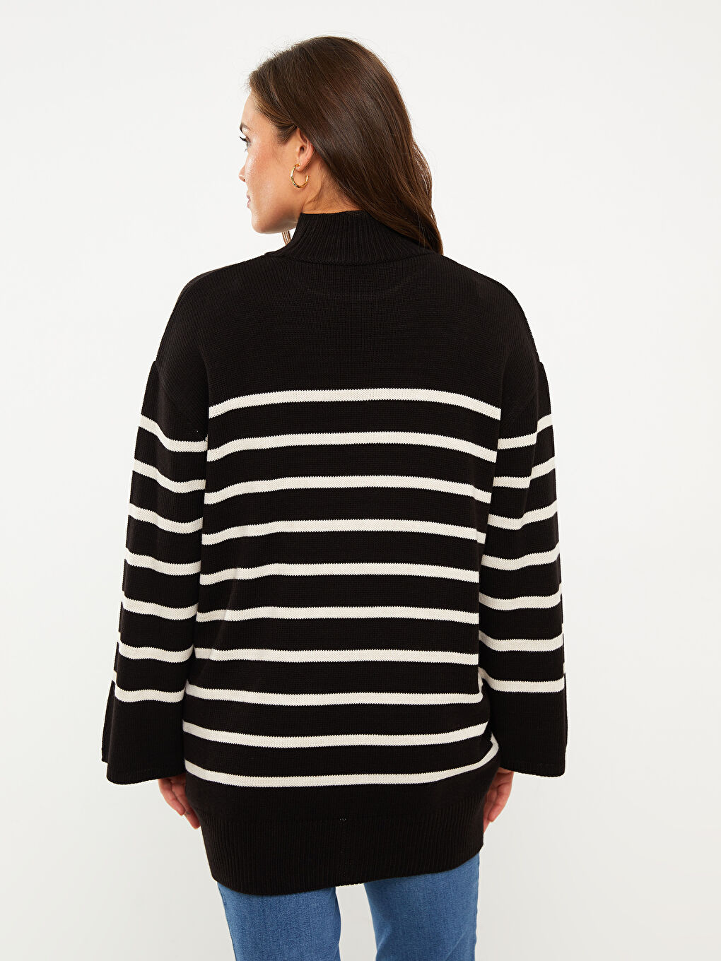Туника из трикотажа с длинным рукавом и полосатым узором, полуводолазка для женщин-4