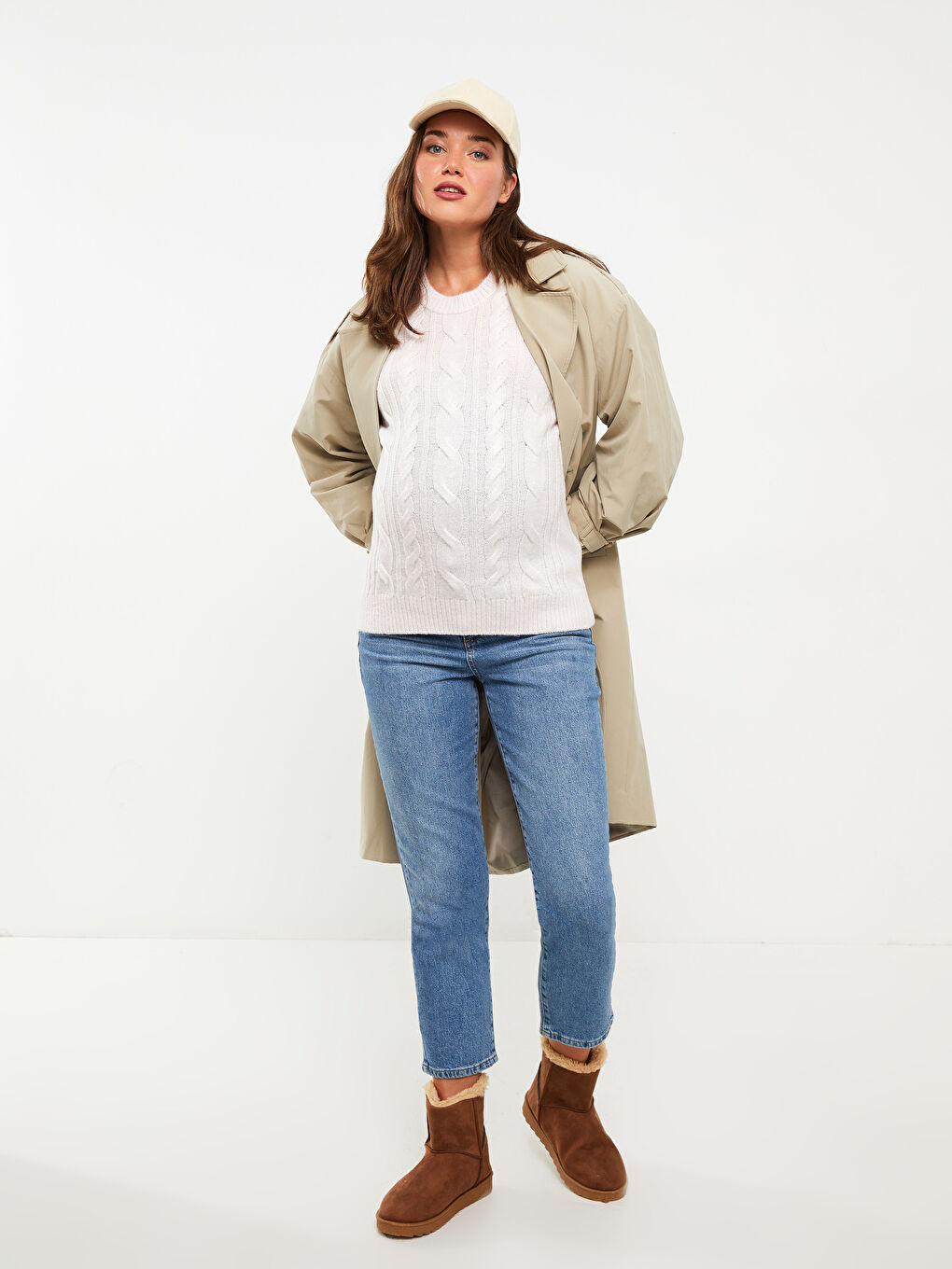 LCWAIKIKI Maternity Crew Neck Self Patterned Long Sleeve Maternity Tricot Sweater -W2AK37Z8-QVF