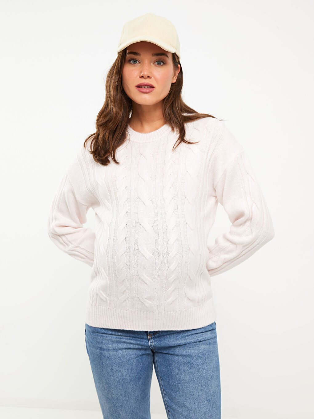 LCWAIKIKI Maternity Crew Neck Self Patterned Long Sleeve Maternity Tricot Sweater -W2AK37Z8-QVF