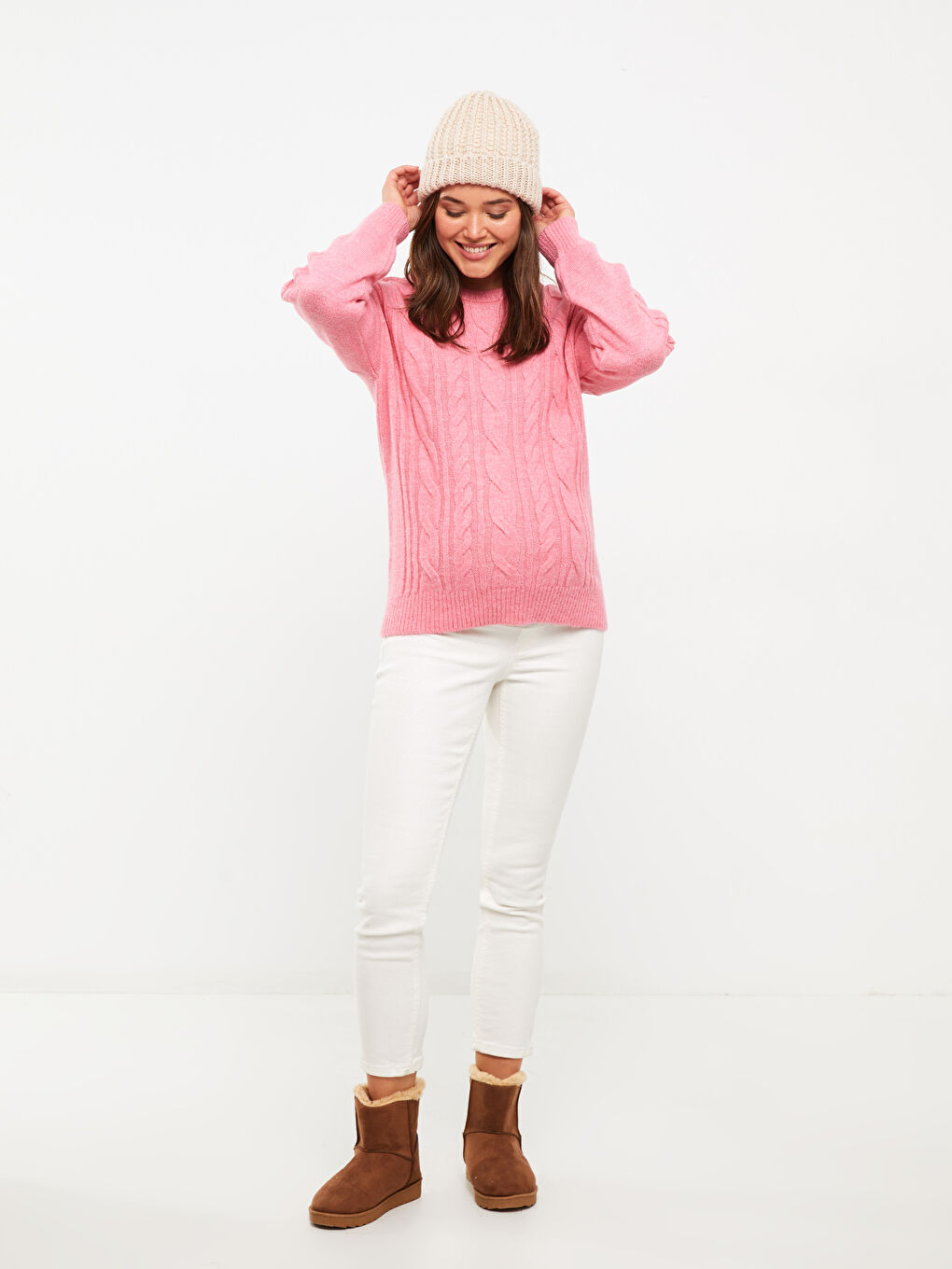 LCWAIKIKI Maternity Crew Neck Self Patterned Long Sleeve Maternity Tricot Sweater -W2AK37Z8-SKC