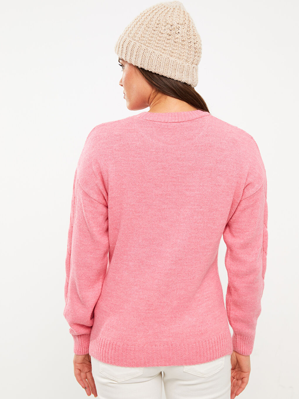 LCWAIKIKI Maternity Crew Neck Self Patterned Long Sleeve Maternity Tricot Sweater -W2AK37Z8-SKC