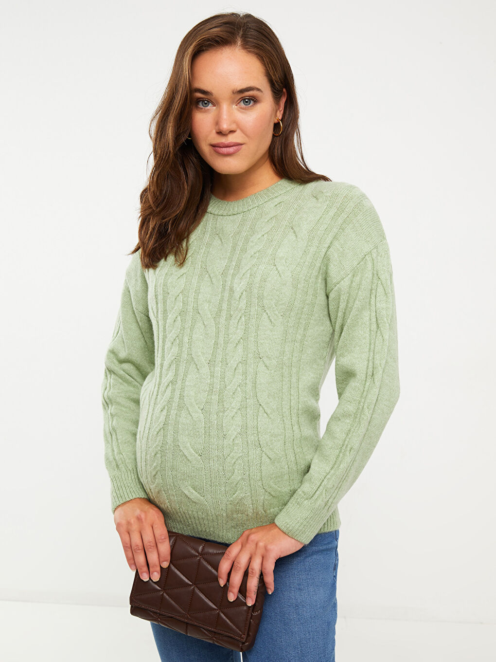 سترة تريكو كم طويل منقوشة بياقة دائرية للحوامل