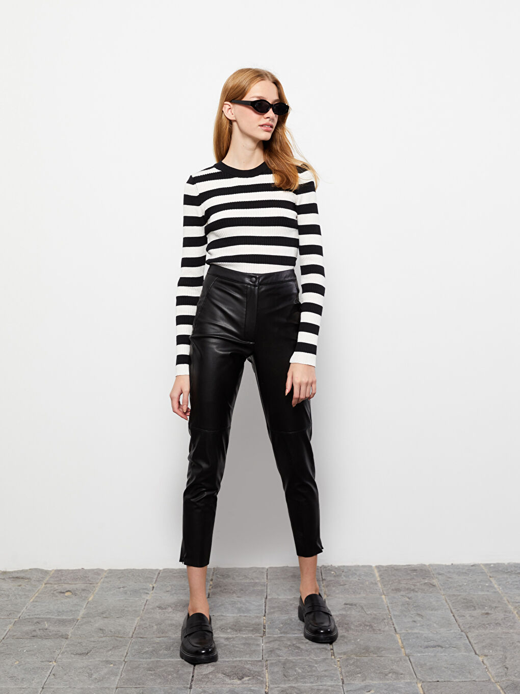 Брюки из искусственной кожи слим для женщин-1