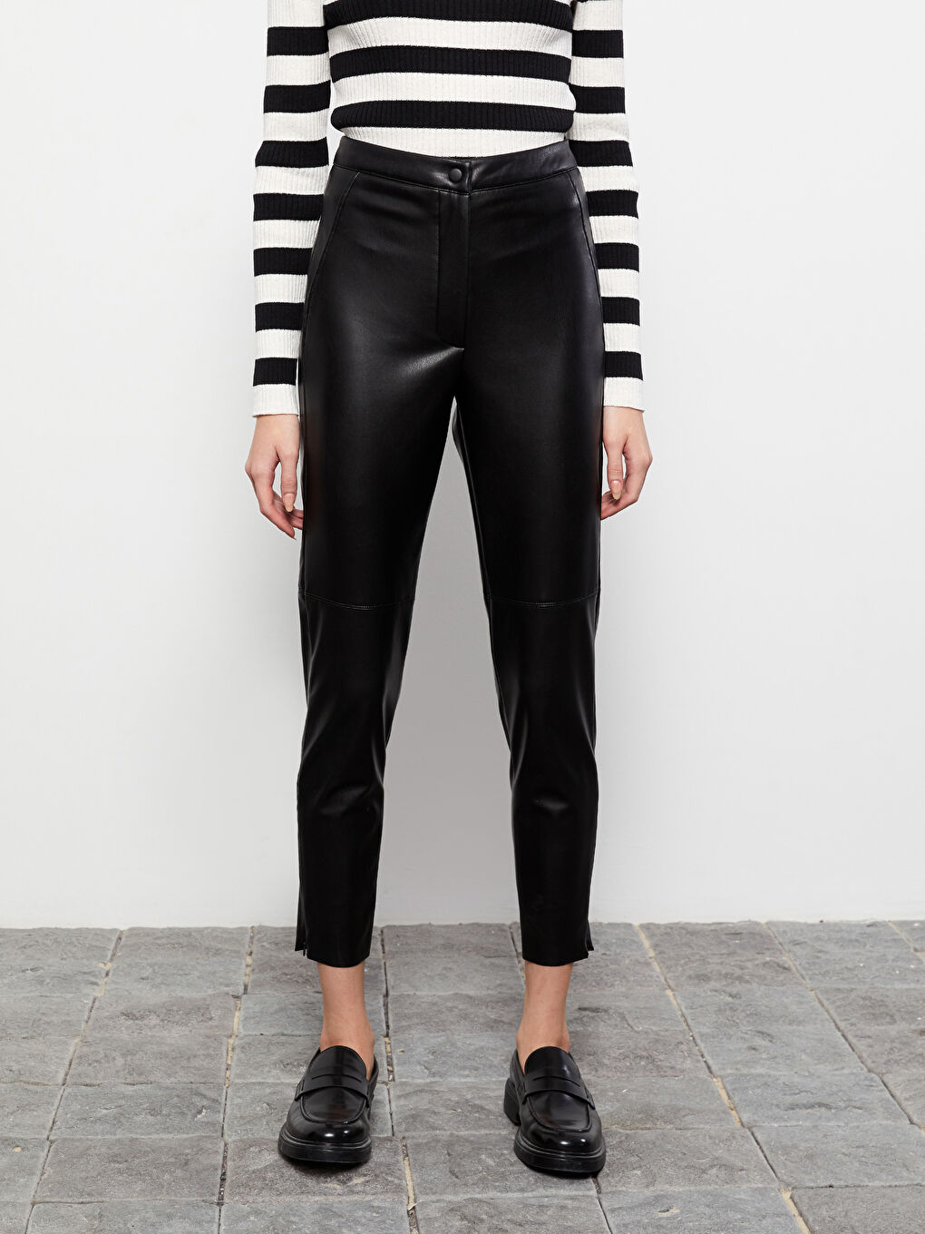 Брюки из искусственной кожи слим для женщин-3