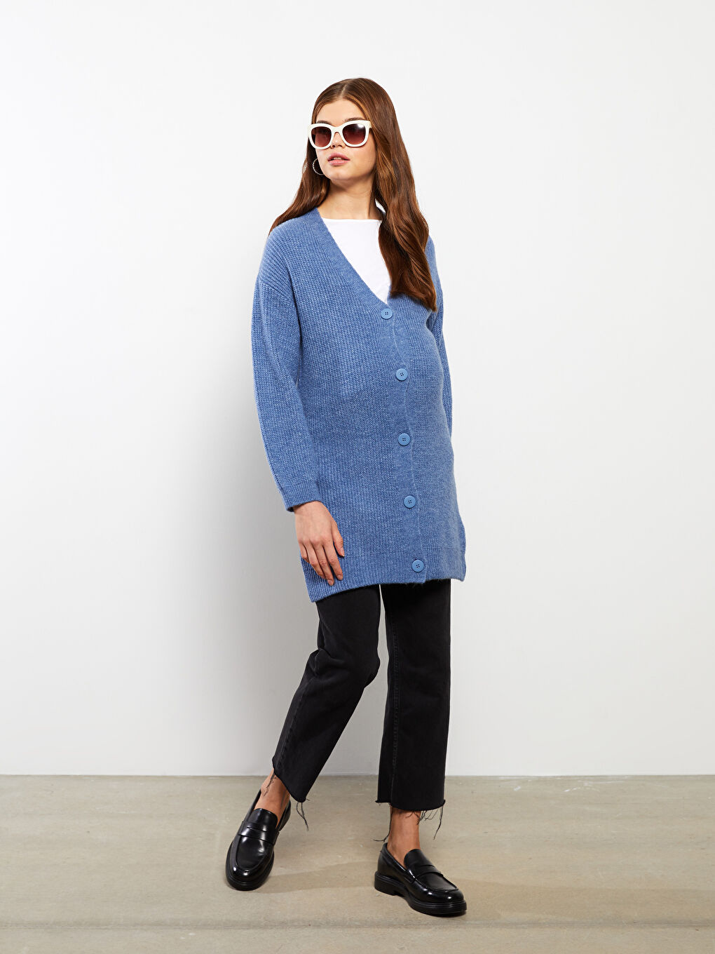 Кардиган из трикотажа для беременных с V-образным вырезом и длинным рукавом стандартного кроя-1