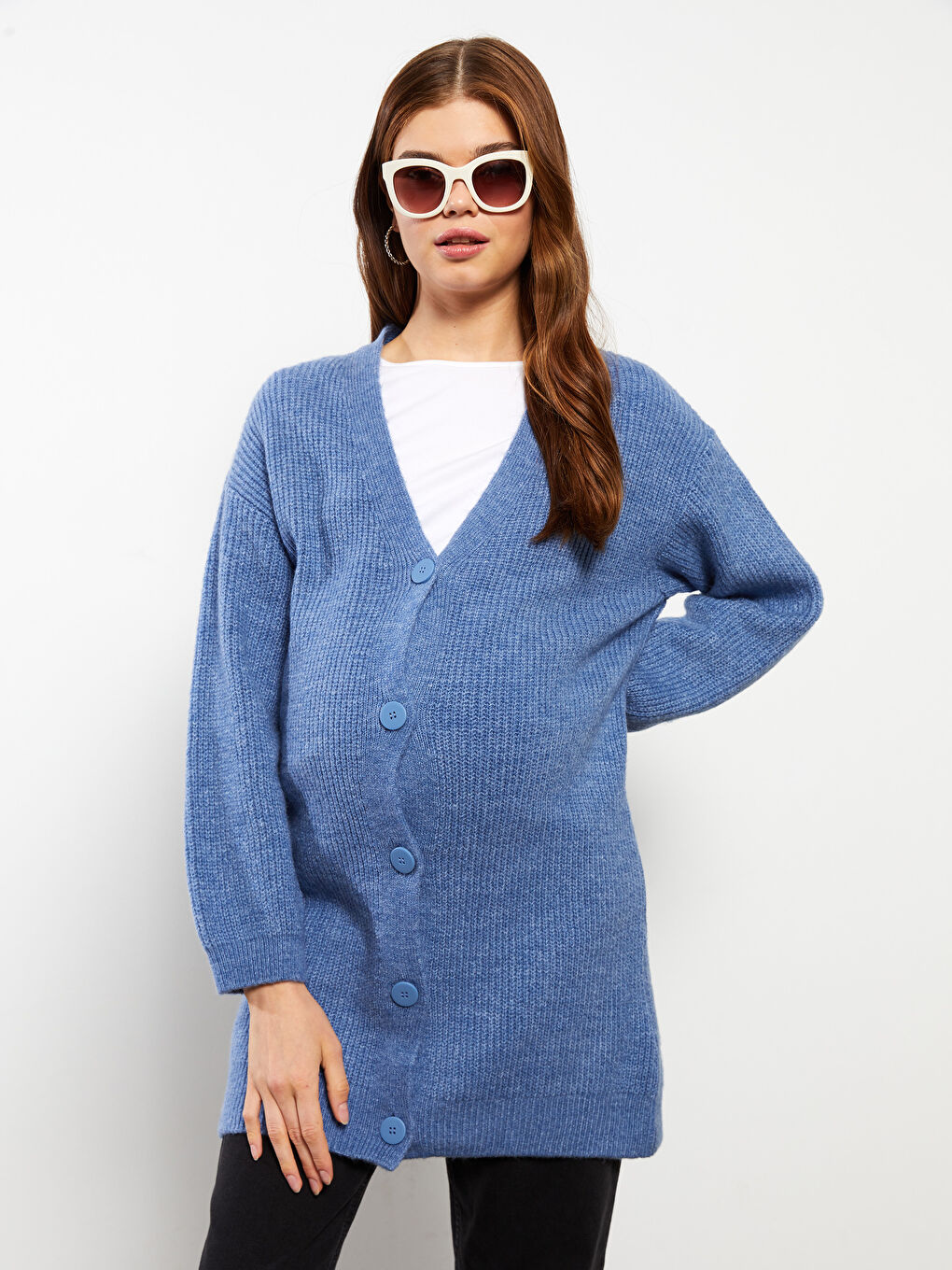 Кардиган из трикотажа для беременных с V-образным вырезом и длинным рукавом стандартного кроя-2