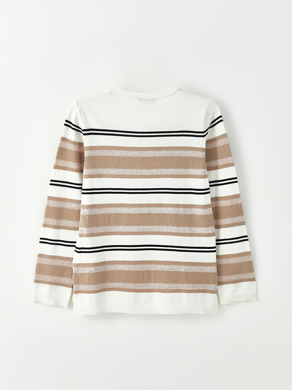 Bej Bisiklet Yaka Çizgili Uzun Kollu Kadın Triko Kazak-7