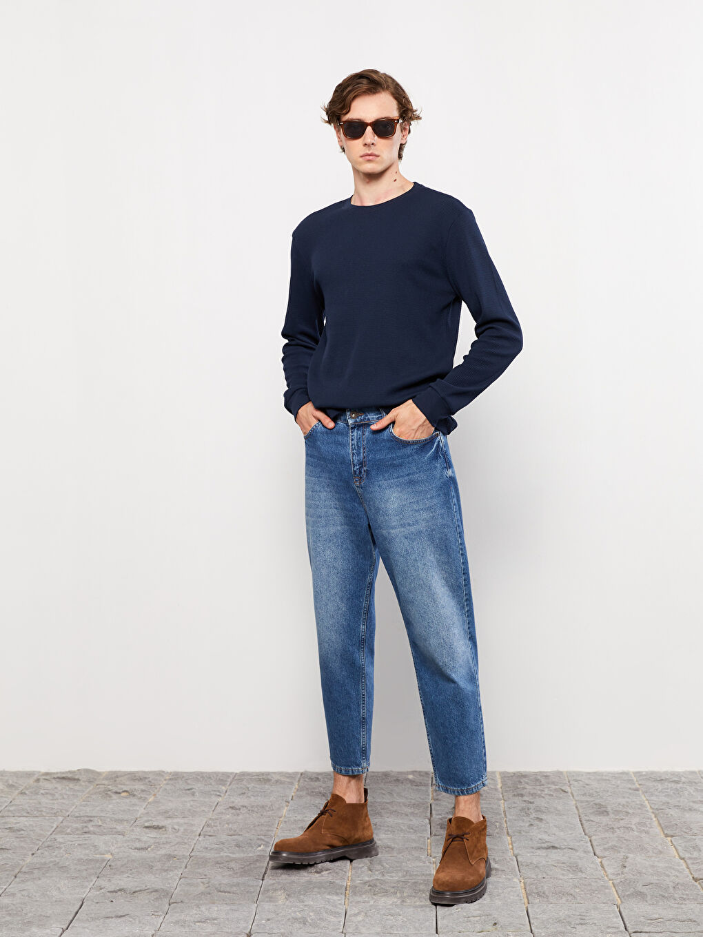 Lacivert Bisiklet Yaka Uzun Kollu Erkek Sweatshirt