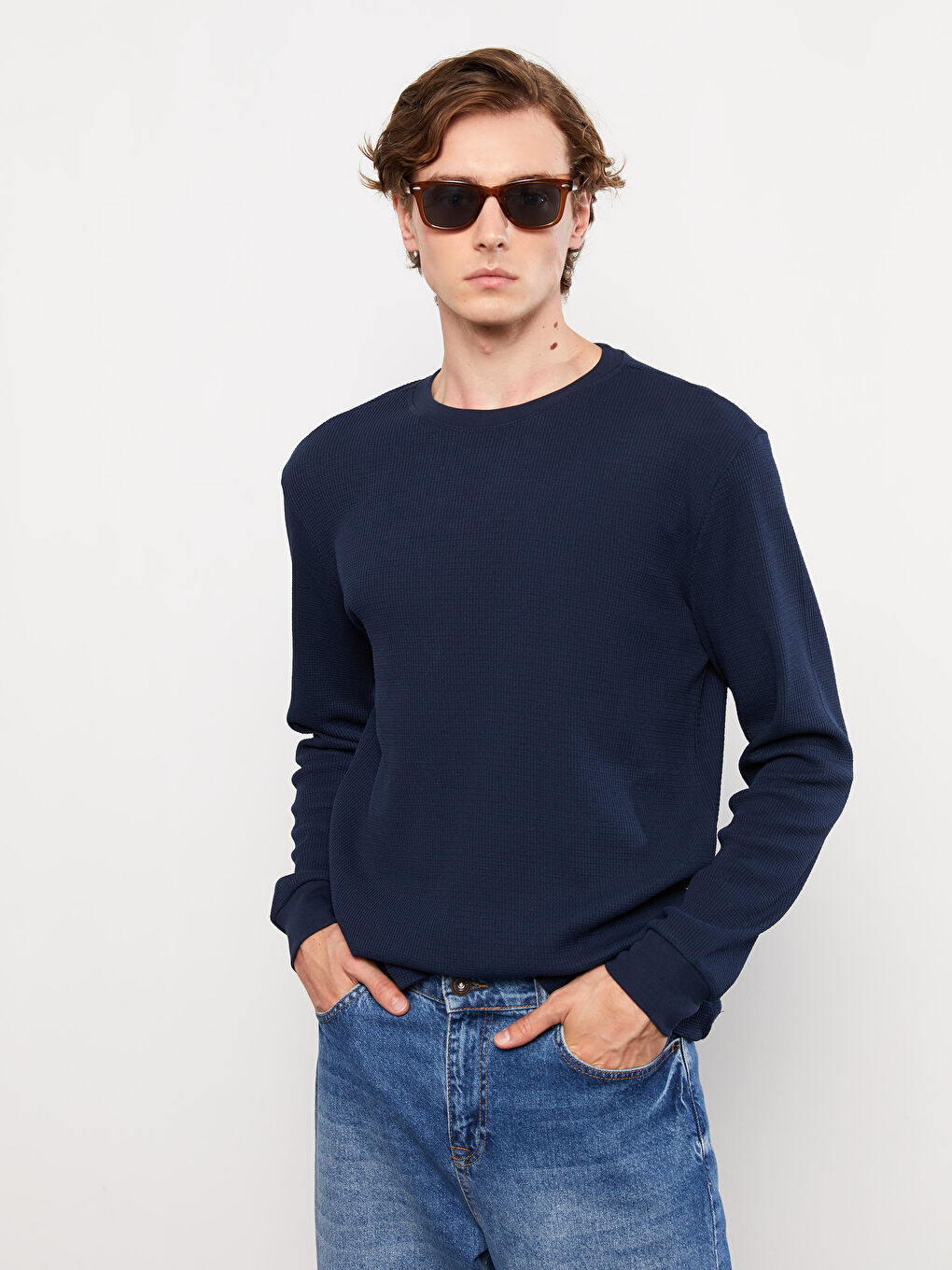 Lacivert Bisiklet Yaka Uzun Kollu Erkek Sweatshirt-1