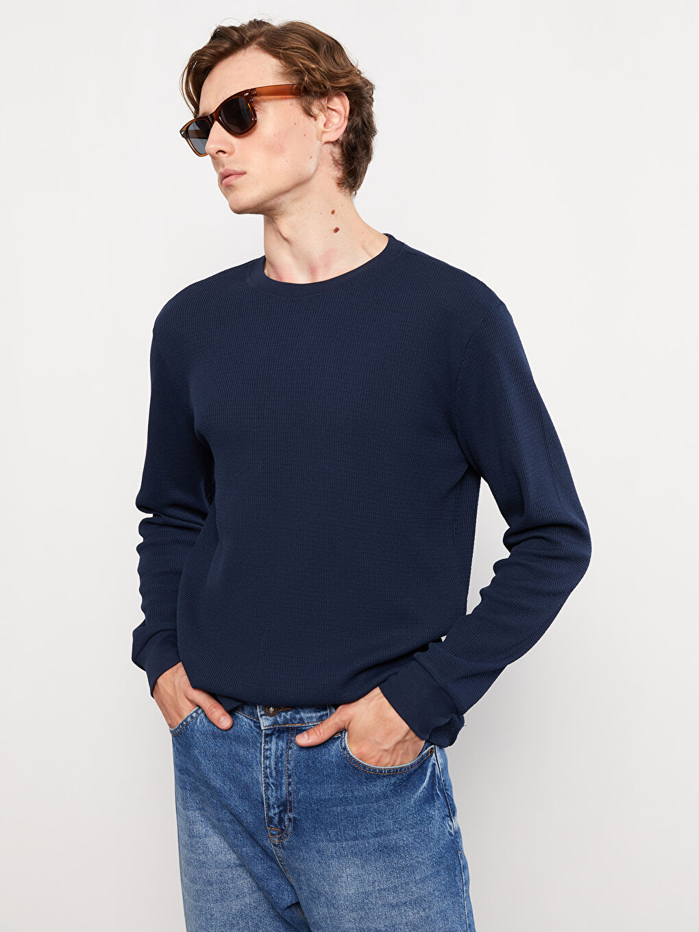 Lacivert Bisiklet Yaka Uzun Kollu Erkek Sweatshirt-2