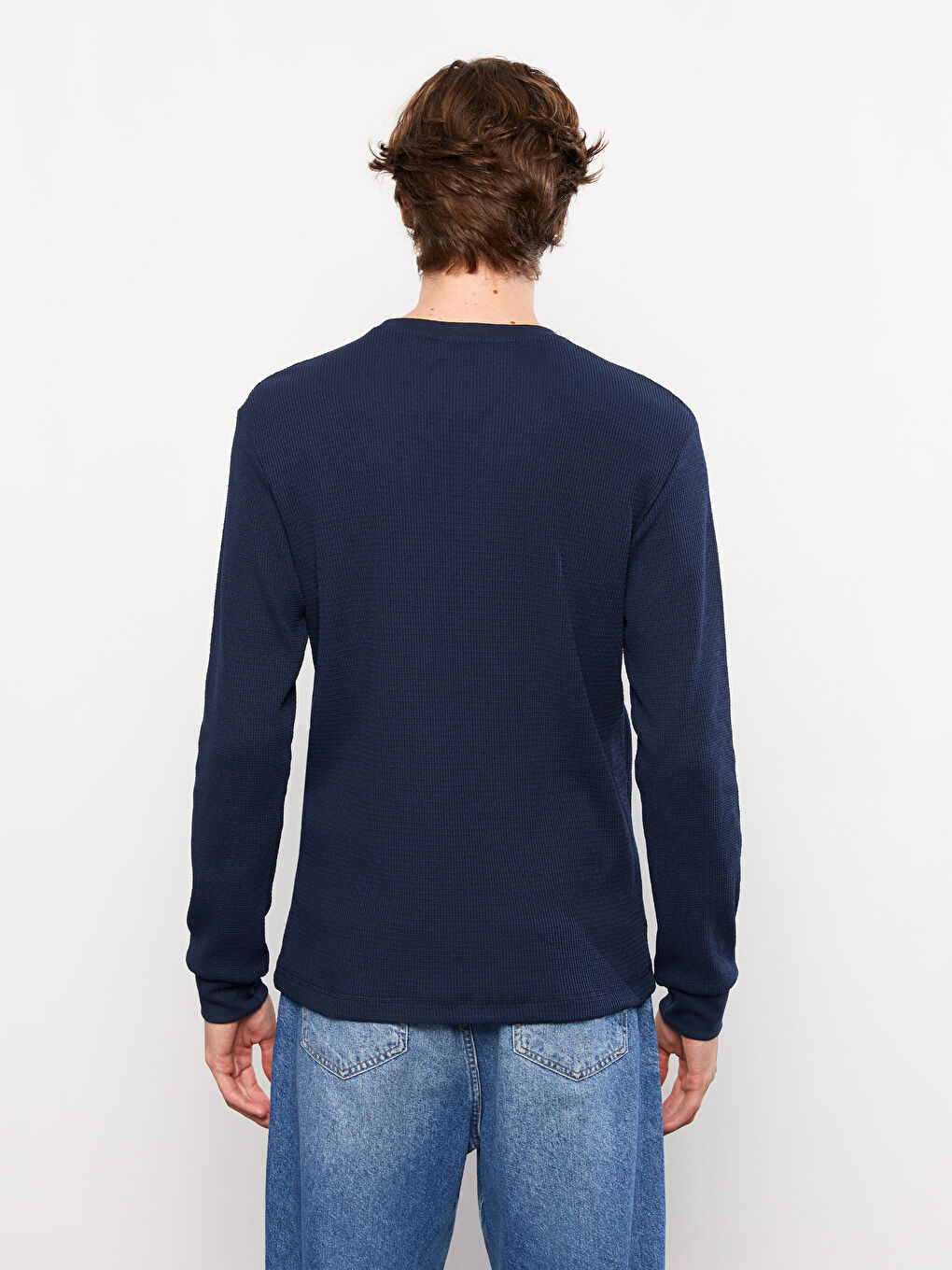 Lacivert Bisiklet Yaka Uzun Kollu Erkek Sweatshirt-4