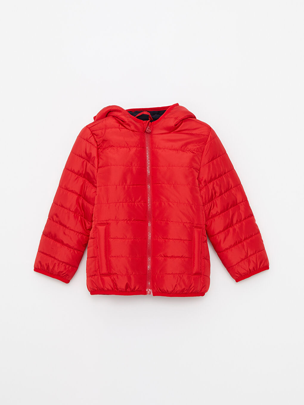 Kırmızı Kapüşonlu Uzun Kollu Basic Erkek Bebek Mont