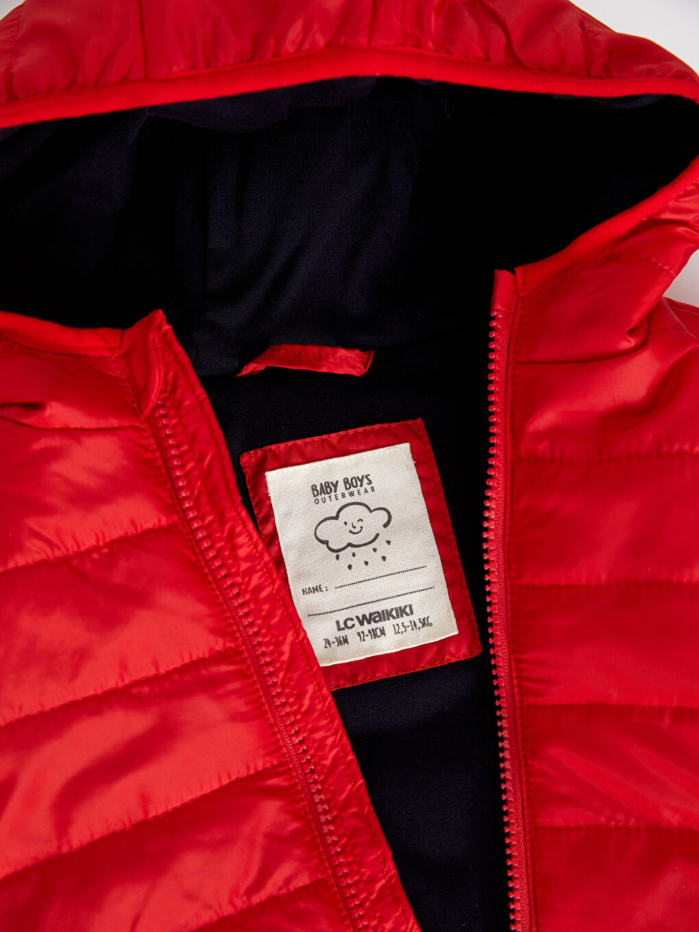 Kırmızı Kapüşonlu Uzun Kollu Basic Erkek Bebek Mont-2