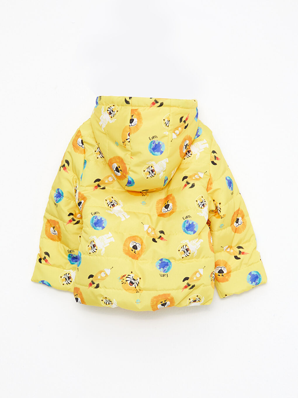 Sarı Kapüşonlu Uzun Kollu Baskılı Erkek Bebek Mont-1