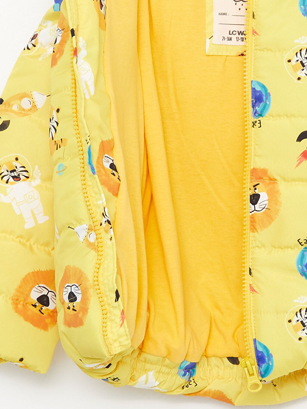 Sarı Kapüşonlu Uzun Kollu Baskılı Erkek Bebek Mont-2