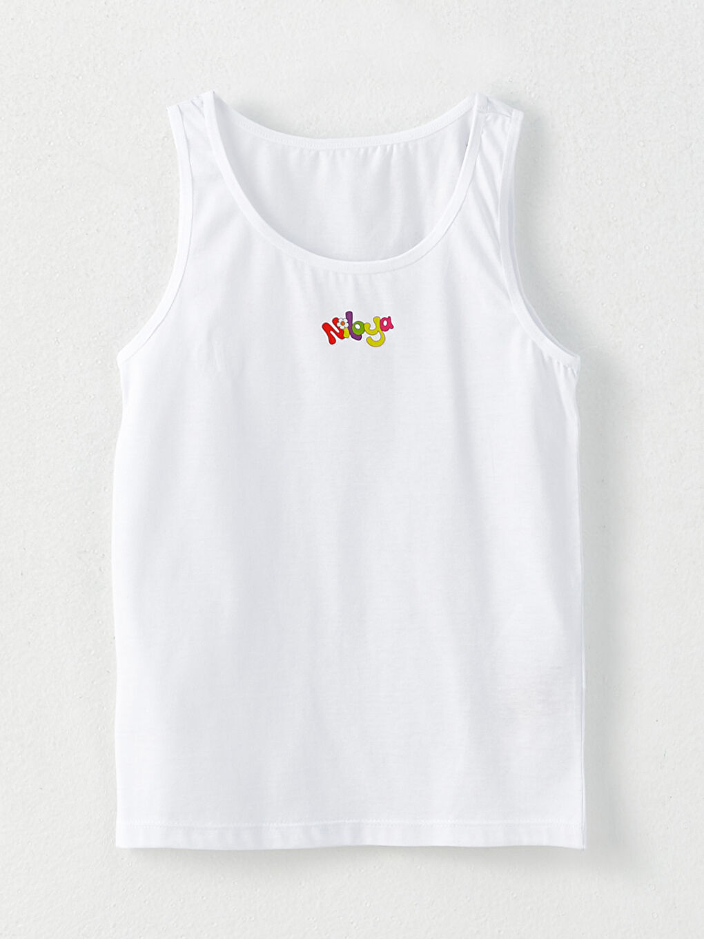 Beyaz Bisiklet Yaka Niloya Baskılı Pamuklu Kız Çocuk Atlet 2'li-2