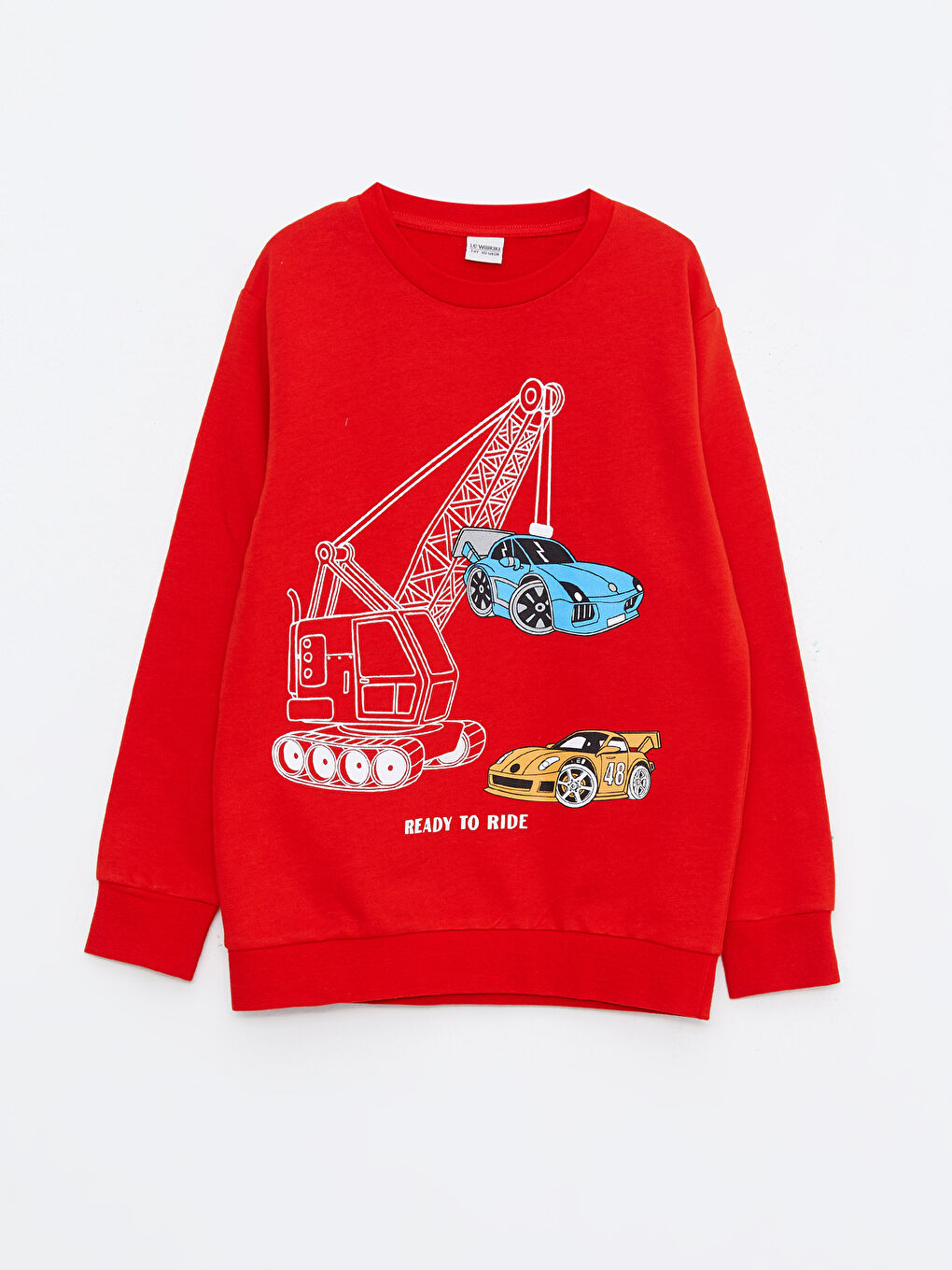 سويتشيرت بكم طويل مطبوع بكول مدور وسروال رياضي ديال أولاد-1