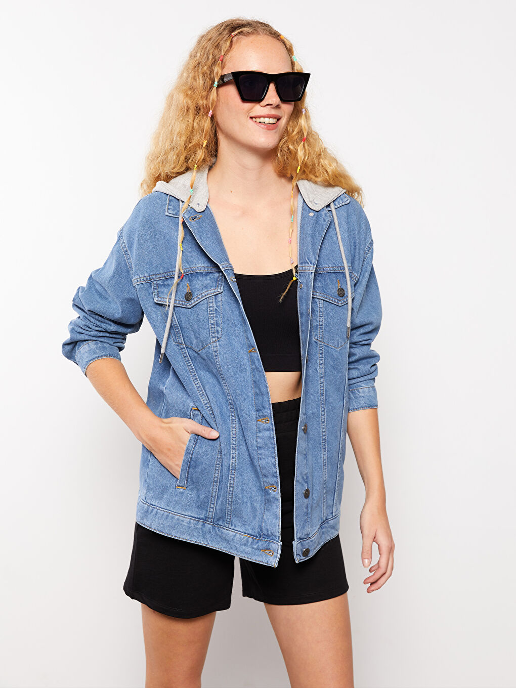 XSIDE Hooded Regular Long Sleeve Women's Jean Jacket -W2AL34Z8-K9M