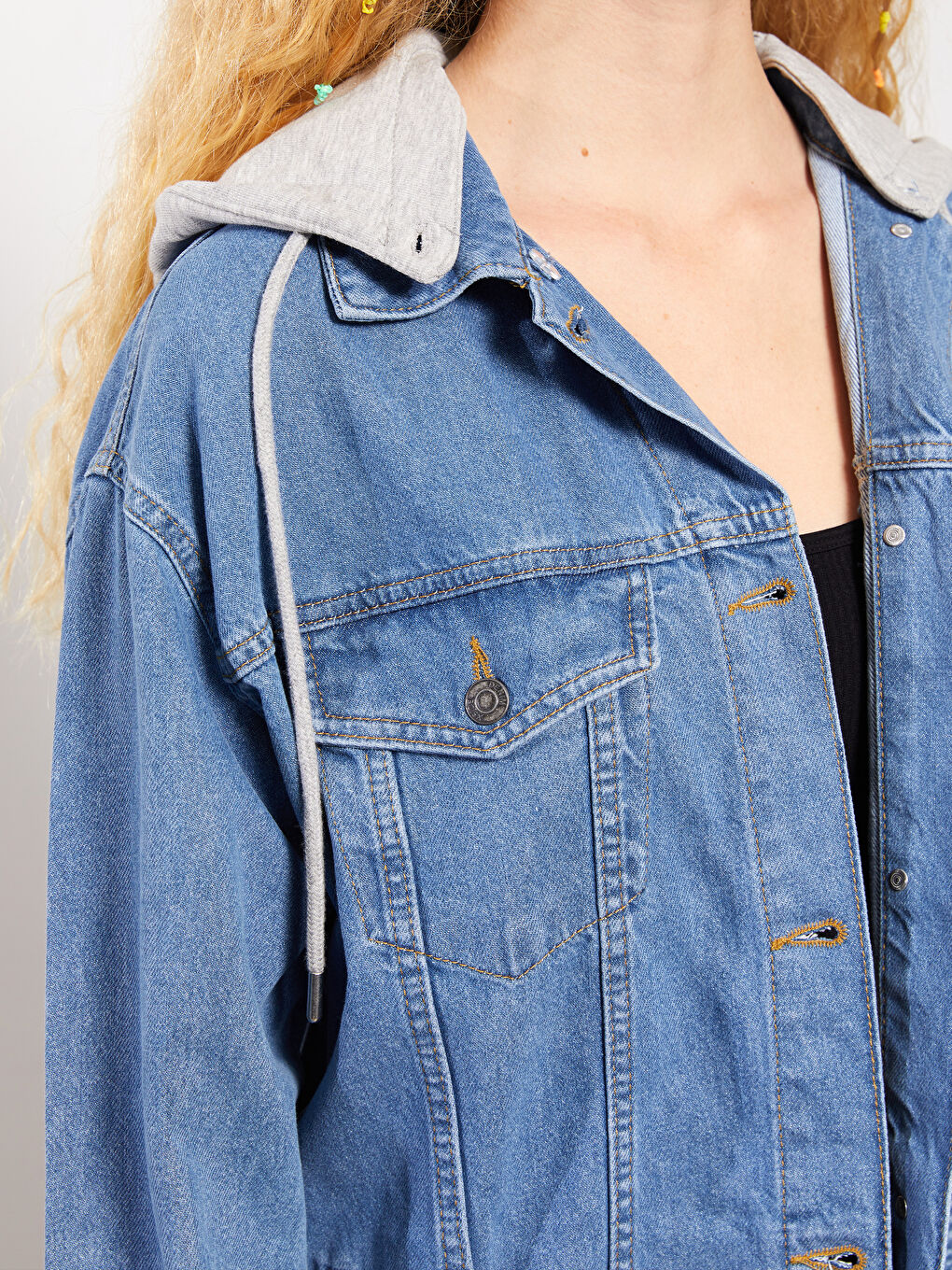 XSIDE Hooded Regular Long Sleeve Women's Jean Jacket -W2AL34Z8-K9M