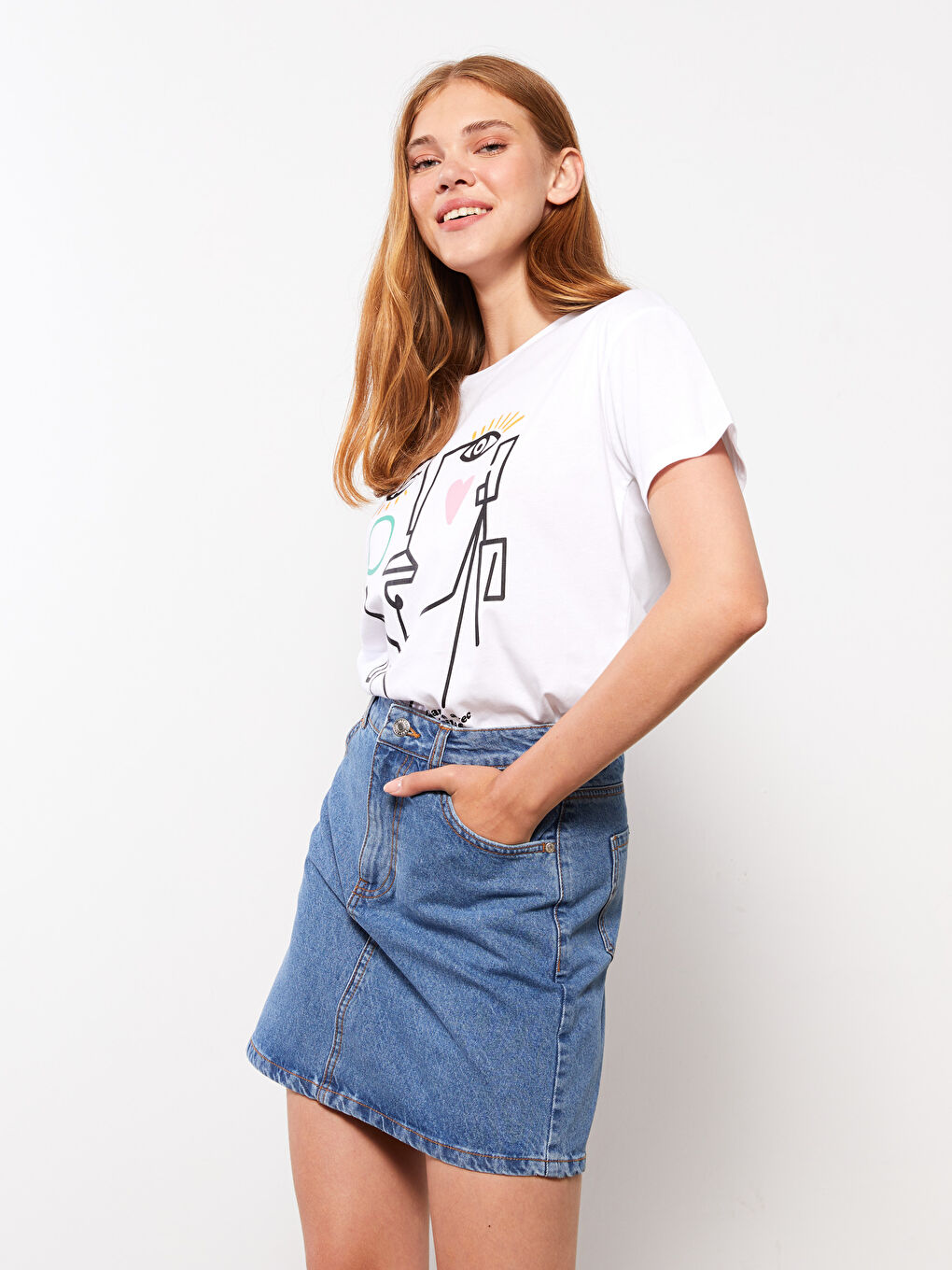 Women's Standard Fit Plain Denim Skirt -W2AL38Z8-507