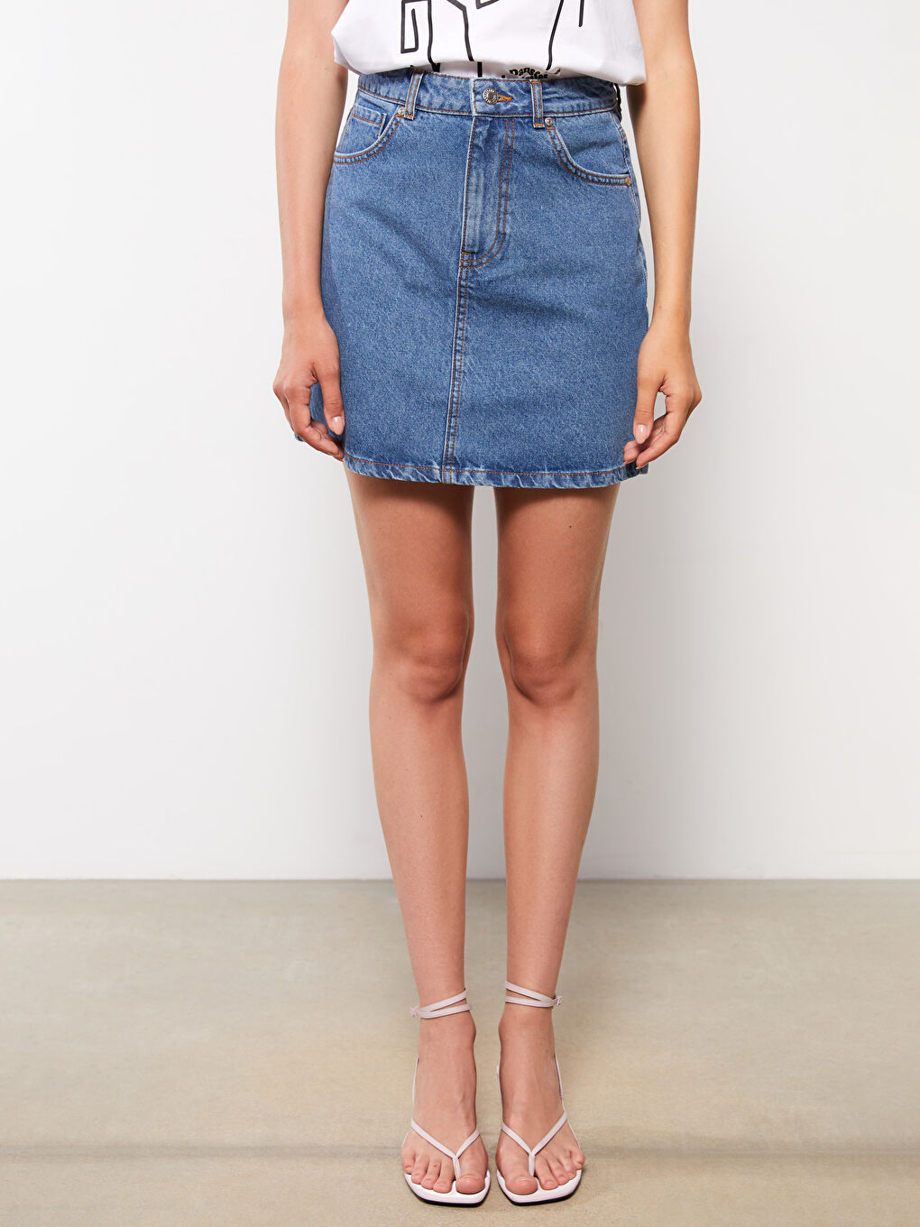 Women's Standard Fit Plain Denim Skirt -W2AL38Z8-507
