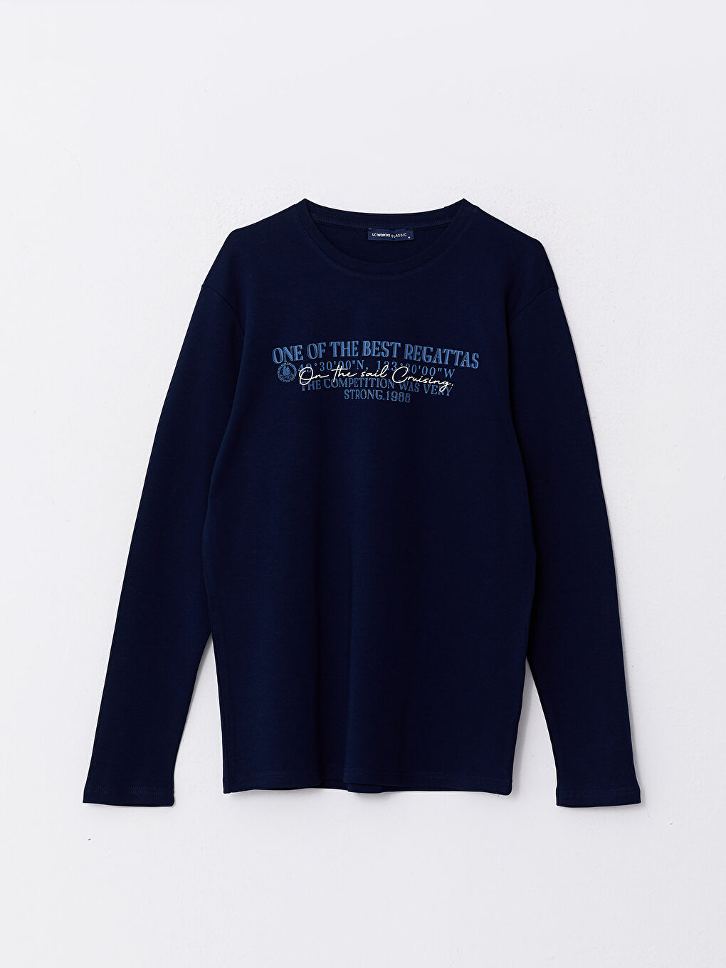 LCWAIKIKI Classic Lacivert Bisiklet Yaka Uzun Kollu Baskılı Erkek Sweatshirt - 5