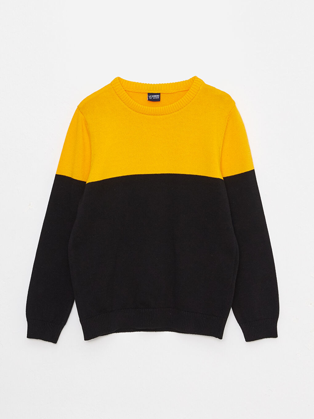 Turuncu Bisiklet Yaka Renk Bloklu Uzun Kollu Erkek Çocuk Triko Kazak