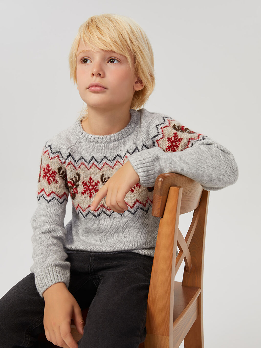 LCW Kids Rundhalsausschnitt Gemusterter Langarm Jungen Strickpullover -W2AL61Z4-LAL
