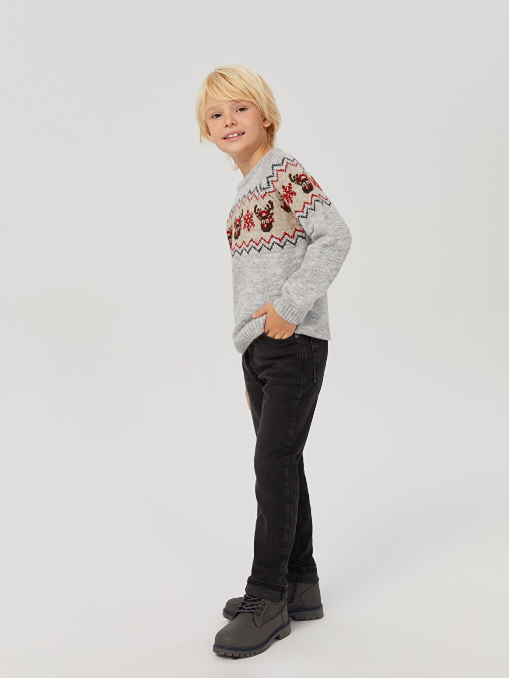 LCW Kids Rundhalsausschnitt Gemusterter Langarm Jungen Strickpullover -W2AL61Z4-LAL