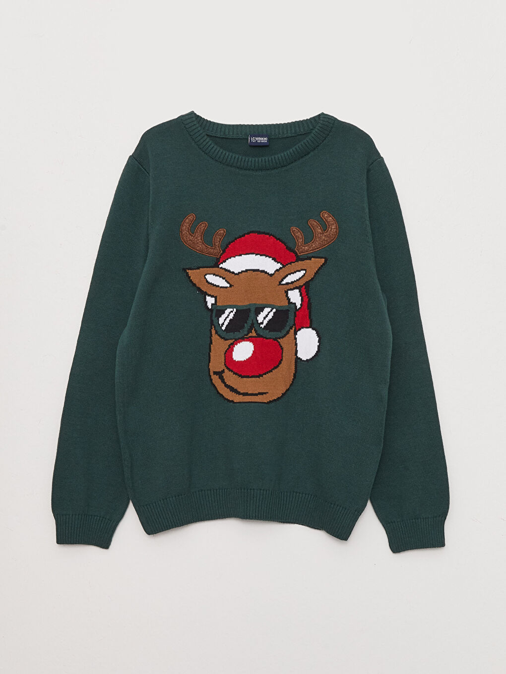 Yeşil Bisiklet Yaka Yılbaşı Temalı Uzun Kollu Erkek Çocuk Triko Kazak-4