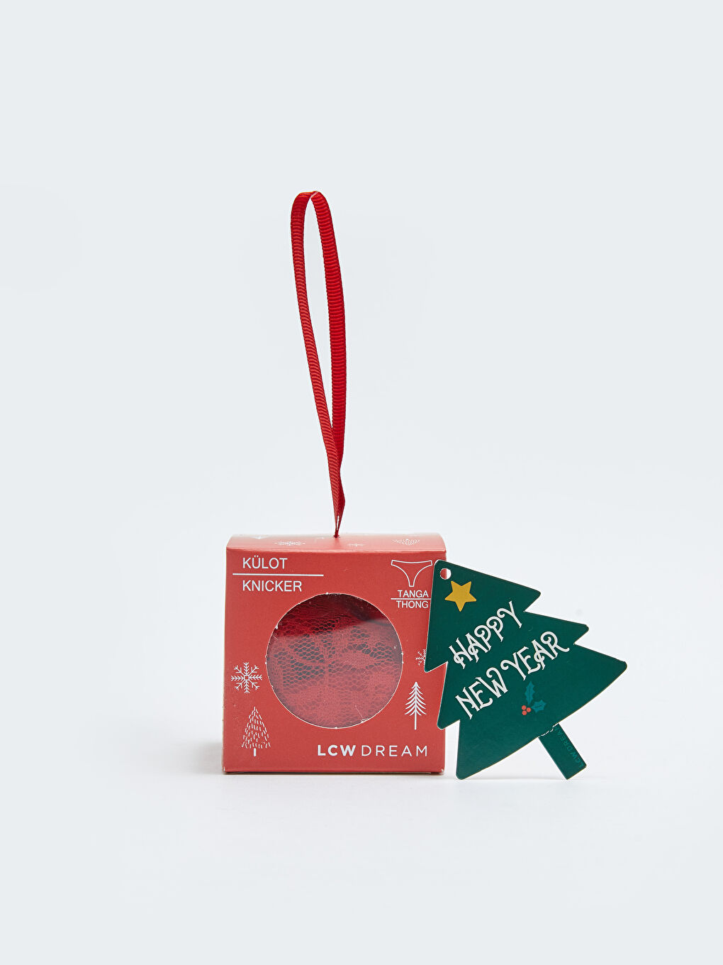 Kırmızı Yılbaşı Temalı Dantelli Tanga Külot