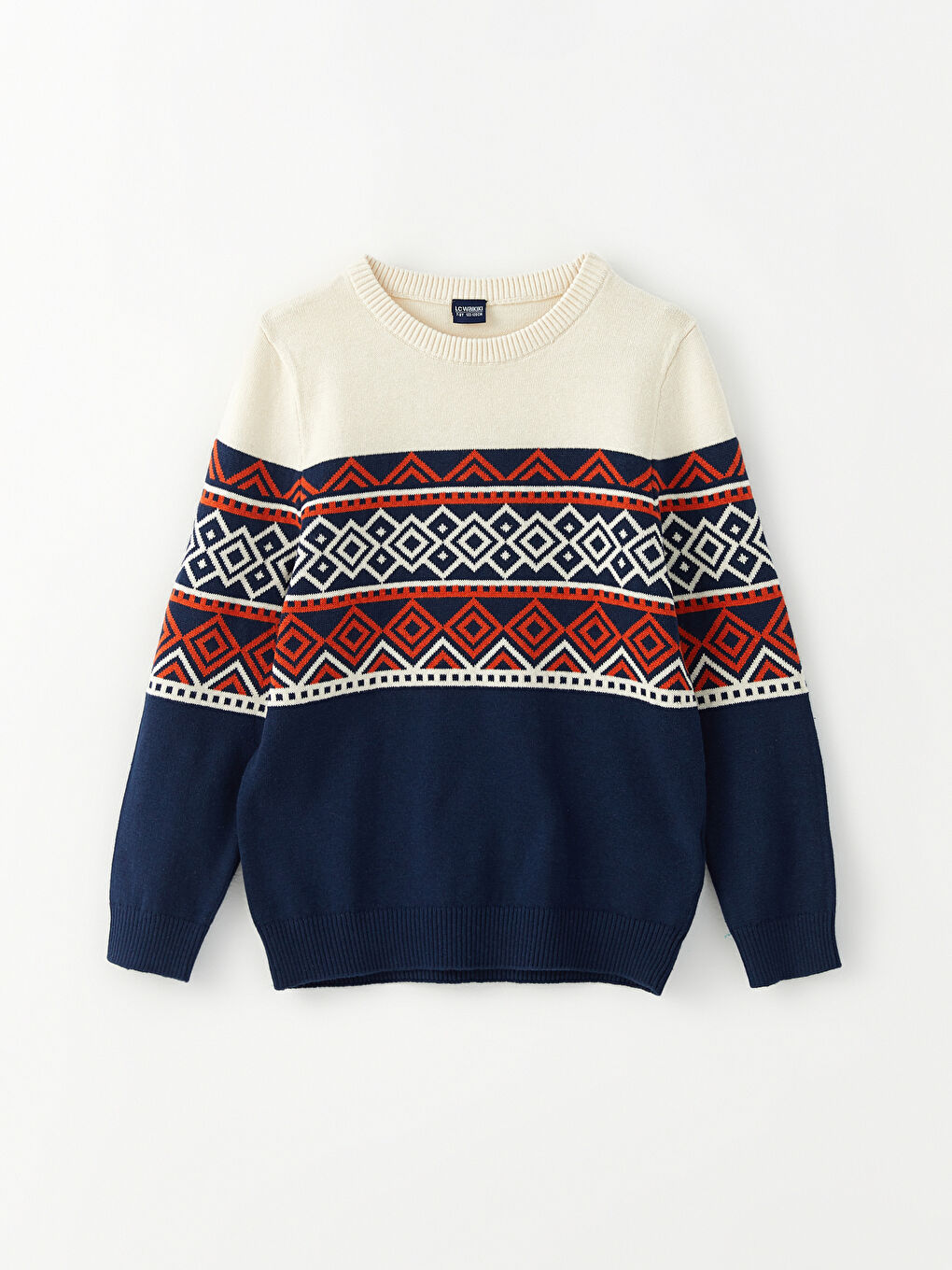 Crew Neck Patterned Long Sleeve Boy Tricot Sweater
