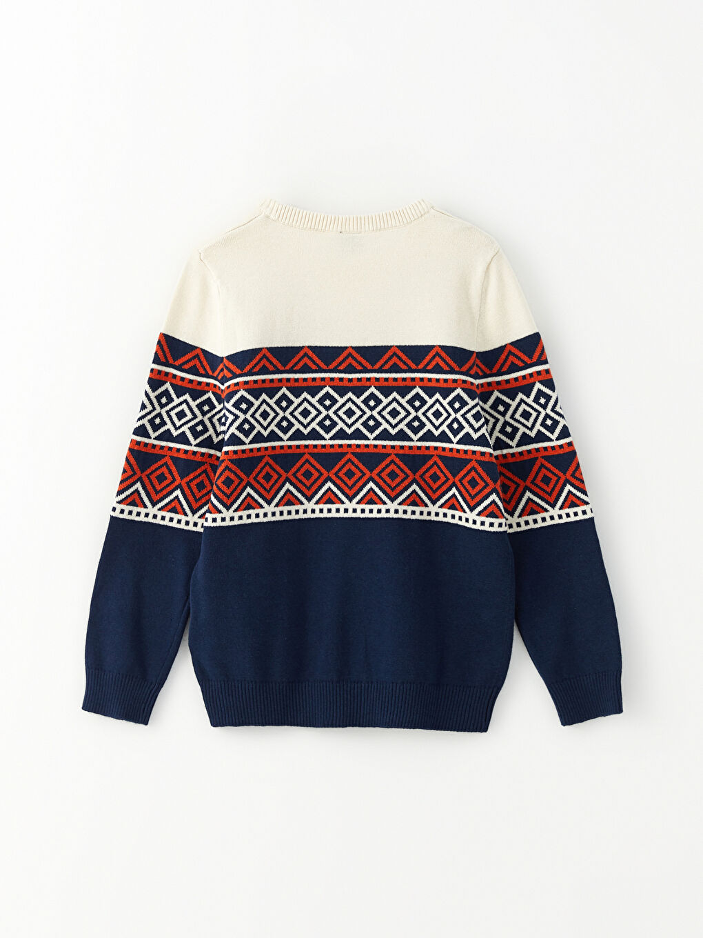 Crew Neck Patterned Long Sleeve Boy Tricot Sweater-1