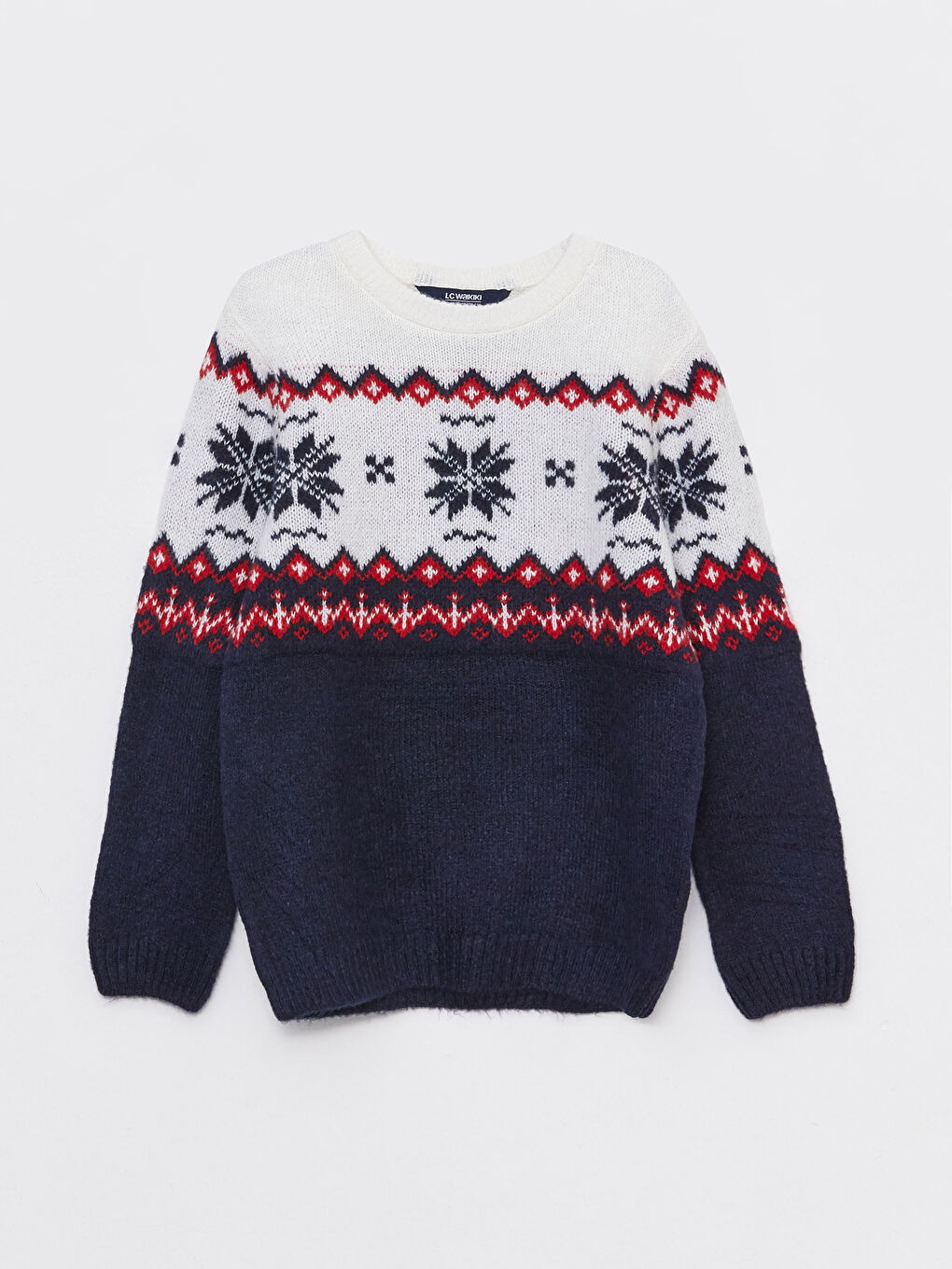 Crew Neck Patterned Long Sleeve Boy Tricot Sweater-2