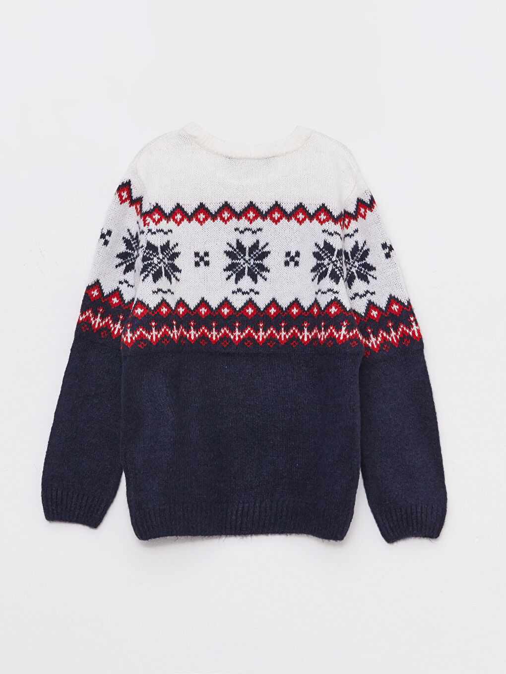 Crew Neck Patterned Long Sleeve Boy Tricot Sweater-3